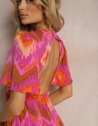 retro & icone Rochie Violet-Portocalie Cloș cu Decolteu în V Natica