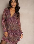 retro & icone Rochie Violetă din Material Transparent cu Croială Cloș cu Volane Evadira