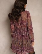 retro & icone Rochie Violetă din Material Transparent cu Croială Cloș cu Volane Evadira