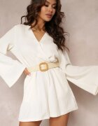 retro & icone Salopetă Albă cu Decolteu Petrecut și Talie Elastică Acalio