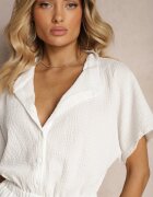 retro & icone Salopetă Albă cu elastic în talie cu croială ajustată Timarai