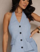 retro & icone Salopetă Albastru Stilizată ca un costum cu imitație de vestă Lanirena