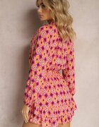 retro & icone Salopetă Fucsia-Portocalie cu croială scurtă cu elastic în talie cu imprimeu mozaic din viscoză Glimmeria