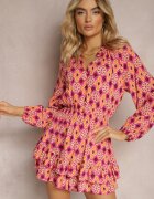 retro & icone Salopetă Fucsia-Portocalie cu croială scurtă cu elastic în talie cu imprimeu mozaic din viscoză Glimmeria