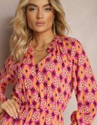 retro & icone Salopetă Fucsia-Portocalie cu croială scurtă cu elastic în talie cu imprimeu mozaic din viscoză Glimmeria