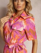 retro & icone Salopetă Mov-Portocalie cu top tip cămașă cu elastic în talie și curea din material Tlarion