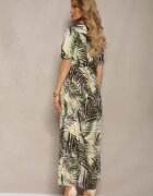 retro & icone Salopetă Verde-bej cu mânecă scurtă cu elastic în talie și curea din material textil Efilove
