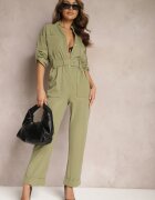 retro & icone Salopetă Verde Utility cu Picioare Lărgi și Cureaua Pireval