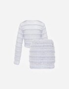 retro & icone Set Albastru din Dantelă Bluză cu mâneci lungi și Fustă-Pantaloni scurți asortați Daera