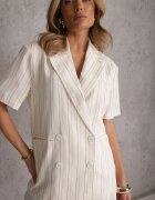 retro & icone Set Bej cu Vâscoză și Bumbac Pantaloni scurți și Sacou cu Mânecă Scurtă Zaleria