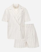 retro & icone Set Bej cu Vâscoză și Bumbac Pantaloni scurți și Sacou cu Mânecă Scurtă Zaleria