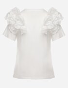 retro & icone Tricou Alb din Bumbac Decorat cu Volane Bufante Kandrra