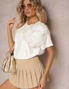 retro & icone Tricou de Bumbac Alb cu Mânecă Scurtă și Floare Decorativă Krissas