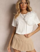 retro & icone Tricou de Bumbac Alb cu Mânecă Scurtă și Floare Decorativă Krissas