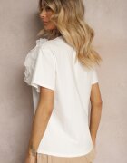 retro & icone Tricou de Bumbac Alb cu Mânecă Scurtă și Floare Decorativă Krissas
