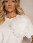 retro & icone Tricou de Bumbac Alb cu Mânecă Scurtă și Floare Decorativă Krissas