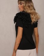 retro & icone Tricou negru din Bumbac Decorat cu Volane Voluminoase Kandrra