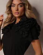 retro & icone Tricou negru din Bumbac Decorat cu Volane Voluminoase Kandrra