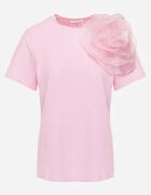 retro & icone Tricou roz din bumbac cu mânecă scurtă și cu floare decorativă Krissas