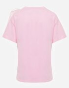 retro & icone Tricou roz din bumbac cu mânecă scurtă și cu floare decorativă Krissas