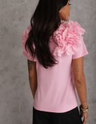 retro & icone Tricou roz din Bumbac Decorat cu Volane Bufante Kandrra