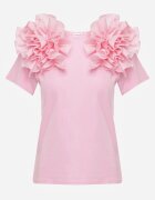 retro & icone Tricou roz din Bumbac Decorat cu Volane Bufante Kandrra