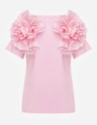 retro & icone Tricou roz din Bumbac Decorat cu Volane Bufante Kandrra