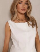 retro & icone Vestă Albă cu nasturi Decorată cu imitație de buzunare Halarose