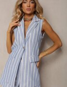 retro & icone Vestă Albastru deschis încheiată cu nasturi cu dungi verticale Vikilla