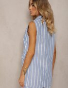 retro & icone Vestă Albastru deschis încheiată cu nasturi cu dungi verticale Vikilla