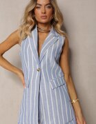retro & icone Vestă Albastru deschis încheiată cu nasturi cu dungi verticale Vikilla