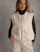 retro & icone Vestă Casual din tricot Boucle cu fermoar și buzunare Emasa Bej