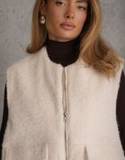 retro & icone Vestă Casual din tricot Boucle cu fermoar și buzunare Emasa Bej