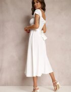  Rochie Albă cu croială evazată cu legătură Perolis