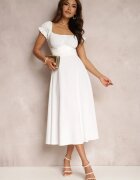  Rochie Albă cu croială evazată cu legătură Perolis