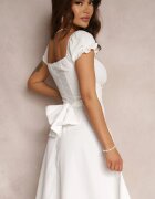  Rochie Albă cu croială evazată cu legătură Perolis