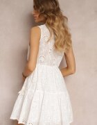  Rochie Albă cu elastic în talie cu broderie și paiete Inetake