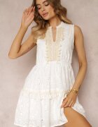  Rochie Albă cu elastic în talie cu broderie și paiete Inetake