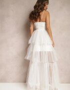  Rochie albă de seară maxi decorată cu paiete și cu volane din tul Neptina