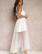  Rochie Albă Maxi din tul cu poală evazată și cupe întărite Jarissa