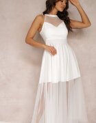  Rochie Albă Maxi din tul cu poală evazată și cupe întărite Jarissa