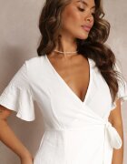  Rochie Albă Midi cu decolteu petrecut și mâneci scurte Talya