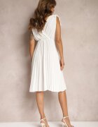  Rochie Albă Plisată cu Viscoză și Bumbac cu Decolteu Triunghiular și Elastic în Talie Liramla