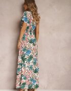  Rochie Albă-Verde din Viscoză Maxi Florală Mahiza