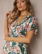  Rochie Albă-Verde din Viscoză Maxi Florală Mahiza