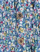  Rochie Albastră Cambrată din Bumbac cu Croială Evazată cu Elastic în Talie Nelyssa