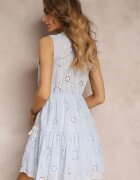  Rochie Albastră cu elastic în talie cu broderie și paiete Inetake