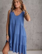  Rochie Albastră de Bumbac cu Croială Evazată Fără Mâneci Gladea