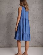  Rochie Albastră de Bumbac cu Croială Evazată Fără Mâneci Gladea