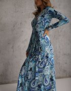  Rochie Albastră Maxi cu cordon în talie Rosali